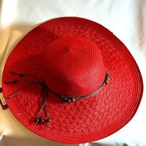 KEBE Hat Intricate Texture Contrasting Thin Band Wide Brim NEW WITH TAGS
